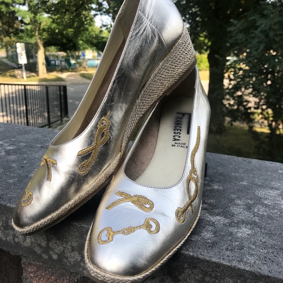 Francesca Made in Italy Leather Espadrilles Colour White Gold - Picture 8 of 8